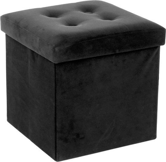 Milou Velvet Poef met Opbergruimte - Zwart - Retro & Vintage