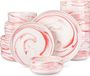 MALACASA set de table en porcelaine de 24 pièces, marbre rose