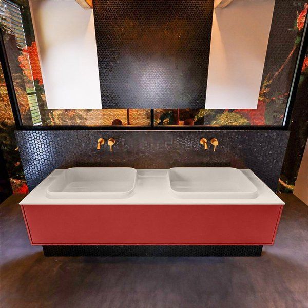 Mondiaz ERIN 150cm badmeubelset onderkast Fire met 1 lade + Wastafel RIDGE dubbel Linen