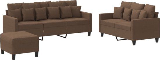 vidaXL 4-delige Loungeset met kussens stof bruin