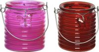 Decoris Citronella kaars - 2x - in windlicht - roze en rood - 20 branduren - citrusgeur