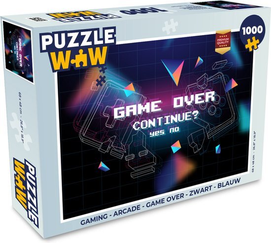 MuchoWow Puzzel Gaming - Arcade - Game Over - Zwart - Blauw - Gamen - Legpuzzel - Puzzel 1000 stukjes volwassenen - Sinterklaas cadeautjes - Sinterklaas voor grote kinderen