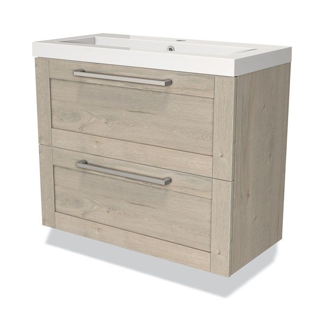 Maxaro Badkamermeubel 80cm Modulo Slim Lichtgrijs Eiken 2 Lades Kader Wastafel Mineraalmarmer