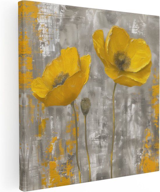 Artaza Canvas Schilderij Twee Gele Klaprozen 80x80 - Canvas Print