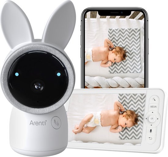 Arenti AINanny - Wifi Babyfoon Met Camera - Baby Monitor - Babyfoon met 5 inch scherm - Ultra HD 2K Resolutie - Slaapliedjes - Alexa &amp; Google