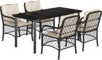 vidaXL 5-delige Tuinset met kussens poly rattan zwart