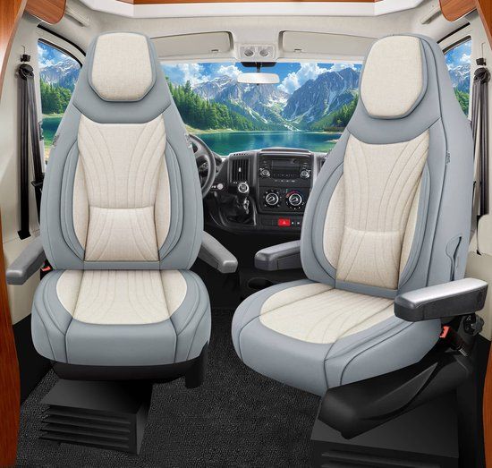 Bremer Sitzbezüge GmbH Premium Camper stoelhoezen voor Chausson C3 in Schwarz/Beige (2 losse stoelen)