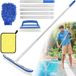 Brosse de piscine - Brosse de nettoyage avec manche long - Convient pour les murs, les carreaux et les sols - Avec embout éponge - Résistant à l'eau