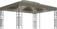 vidaXL Prieel met dubbel dak en LED-lichtslinger 3x4 m taupe