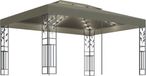 vidaXL Prieel met dubbel dak en LED-lichtslinger 3x4 m taupe