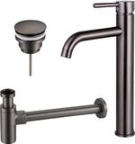 Fortifura Calvi Wastafelkraanset - verhoogde wastafelkraan - klikwaste plug - design sifon - PVD - geborsteld gunmetal (antraciet)