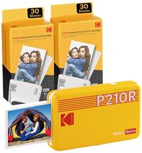 Kodak P210R Mini 2-fotoprinter voor smartphone, 6 cartridges inbegrepen, 54x86mm-formaat snapshots, draadloos, draagbaar en compatibel met iOS en Android, Geel