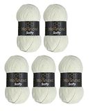 Wollbiene Softy Chenillewol, breiwol, 5 x 100 gram, babywol, 500 gram wol, super volumineus (crèmewit 02)
