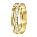 Lucardi Dames ring goldplated 2rij met kristal - Ring - Cadeau - Staal - Goudkleurig