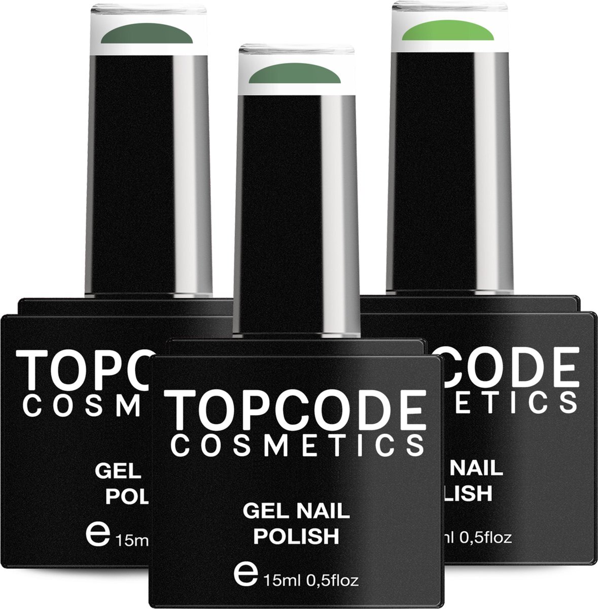 TOPCODE Cosmetics Gellak van - 3 pack gel nagellak - Groen set 2 - 3 x 15 ml flesjes - Deep Sparkle + Como + Sea Green