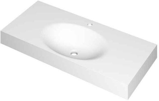 Wastafel INK Smooth Wastafel Polystone Midden met 1 Kraangat - 1000x450x90 mm - Mat Wit