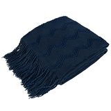 PAVILIA Marineblauwe gebreide deken voor bank, zachte gebreide boho-deken, boerderij woondecoratie geweven sprei, gezellige decoratieve Afghaanse bedbank, buiten zomer herfst cadeau, lichtgewicht