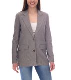 DELMAO Blazer pour femme veste de costume à col à revers veste d'affaires à carreaux 55782465 Gris/Bleu/Blanc