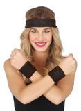 FIESTAS GUIRCA Set van 2 polsbandages en zwarte band, retroaccessoires voor kostuum uit de jaren 80 en sport, ideaal voor kostuumfeestjes en feesten, volwassenen, uniseks, zwart