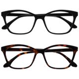 OPULIZE KAT Leesbril - 2-Pack - Kattenoog Montuur - Zwart, Bruin - Heren & Dames - Veerscharnieren - RR59-12 - +2.50