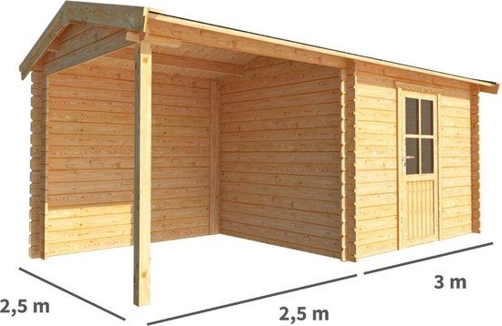 Merkloos Blokhut met overkapping Fenna 550 cm bij 250 cm diep Zadeldak bruin