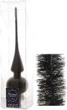 Decoris Kaemingk B.V. Kerstversiering glazen piek mat 26 cm en folieslingers pakket zwart van 3x stuks