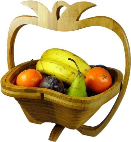 GMMH Vouwmand Hout fruitmand decoratieve schaal fruitschaal hout opvouwbaar (design appel / 3)