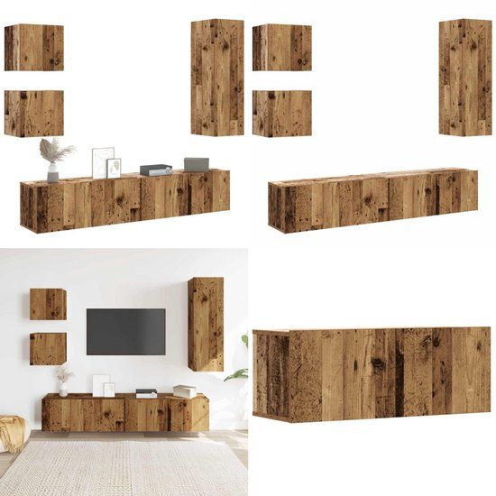 vidaXL 5-delig Tv-meubelset wandmontage bewerkt hout oud houtkleurig