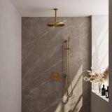 Brauer Gold Edition Thermostatische Regendoucheset Inbouw - Hoofddouche 30 cm - 3 Weg - Handdouche Rond - Doucheslang - Geintegreerde Glijstang - Geborsteld Goud