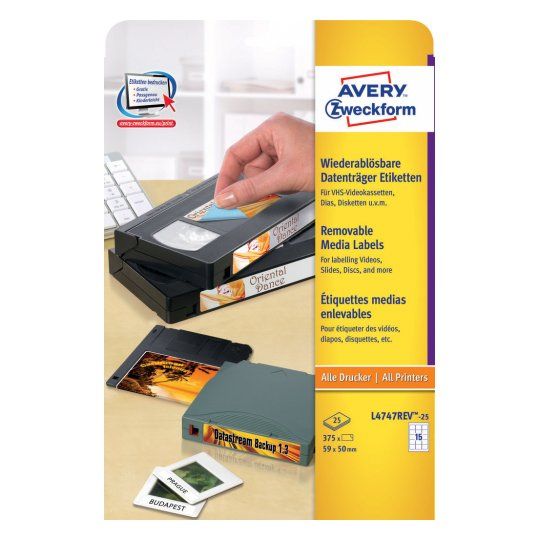 Avery L4747REV-25 - Etiket - wit - papier - universeel