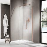 Fortifura Galeria Inloopdouche - 140x200cm - afgeronde glaswand - links - mat glas - wandarm - geborsteld koper
