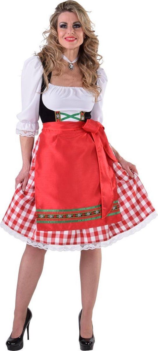 Magic by freddy Luxe dirndl knielang Oktoberfest wit vast blousje rood schort Dames XS (32/34)