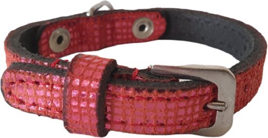 ALOKÉ Hondenhalsband / Halsband (01673CELL) - Leder - Shiny Red - XXS - Nekomvang: 13,5 - 17,5 cm (GELIEVE ALVORENS BESTELLEN OPMETEN)