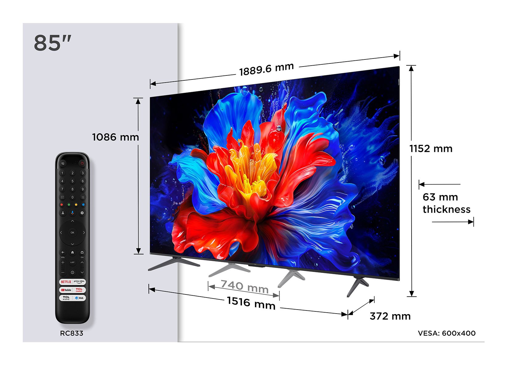 TCL P8K / QLED screen / 85 inch / 2025
