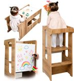 Zeo Wood 3 in 1 Leertoren - Montessori Keukenhulp - Houtkleur en Wit