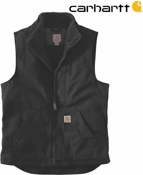 Carhartt Washed Duck Sherpa-Lined Mock-Neck Vest - Men - Black - XXL
