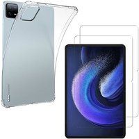 Phonillico® Case + 2 geharde glazen voor Xiaomi Pad 6 / Pad 6 Pro - Schokbestendige bescherming Transparant