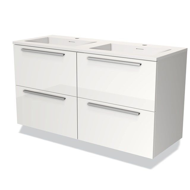Maxaro Badkamermeubel 120cm Modulo Hoogglans Wit 4 Lades Vlak Wastafel Solid Surface
