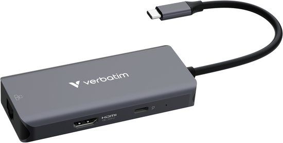Verbatim USB-C essentiële multipoort hub 6 poorten: RJ45, HDMI, USB-C PD, 3 x USB-A 3.2 Gen 1