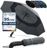 Wilford & Sons Stormparaplu Opvouwbaar Zak Paraplu Stormproof + Knop Automatisch & Beschermhoes | Heren Dames - Compact Stevig, Teflon Wind & Waterdicht Handvat Polsstrap| Reisparaplu Zakparaplu Golf, Grijs - Dubble Dak