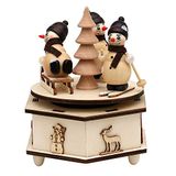 Dekohelden24 Prachtige speeldoos, Melodie: stille sneeuwpop, 11 x 11 x 13 cm, hout, sneeuwpoppen met slee, 13 cm