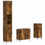 vidaXL - 3-delig - badkamerkast - set - BREDA - Gerookt - eiken - Bewerkt - hout