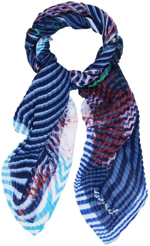 Desigual sjaal Bluestrip Rectangle Foulard Blue Water donkerblauw