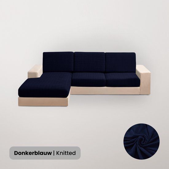BankhoesDiscounter Knitted L-vorm Zitkussen Hoes - Donkerblauw
