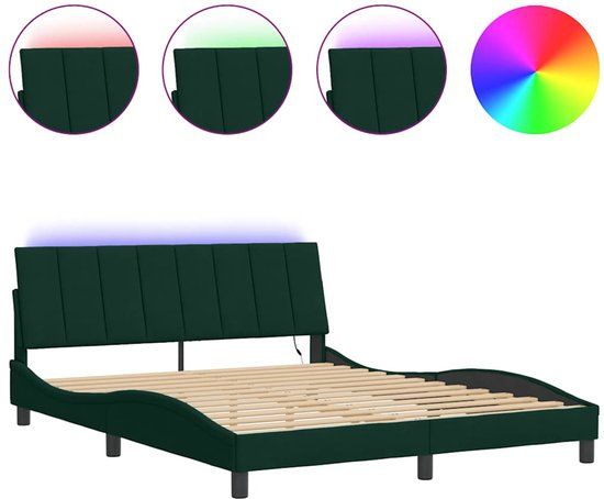 vidaXL Bedframe met LED-verlichting fluweel donkergroen 160x200 cm