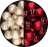 Decoris Kaemingk B.V. 32x stuks kunststof kerstballen mix van champagne en donkerrood 4 cm