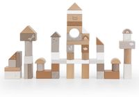 Label Label Houten Blokken in Ton - Houten Blokkenset - Inclusief 50 Blokken met Verschillende Vormen en Figuurtjes - Stimuleert Fantasie en Hand-Oogcoördinatie - Vanaf 2 Jaar - Nougat