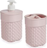 Berilo Badkamer accessoires set - 2-delig roze - kunststof - Zeeppompje - Tandenborstelbeker