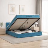 vidaXL Ottomaanse Bed met Matras en LED Donkerblauw 200 x 200 cm
