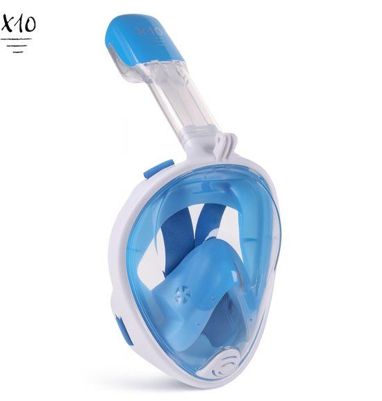 X10 Full Face Snorkel Mask - Adult - Blue - S/M - Includes Action Cam Mount